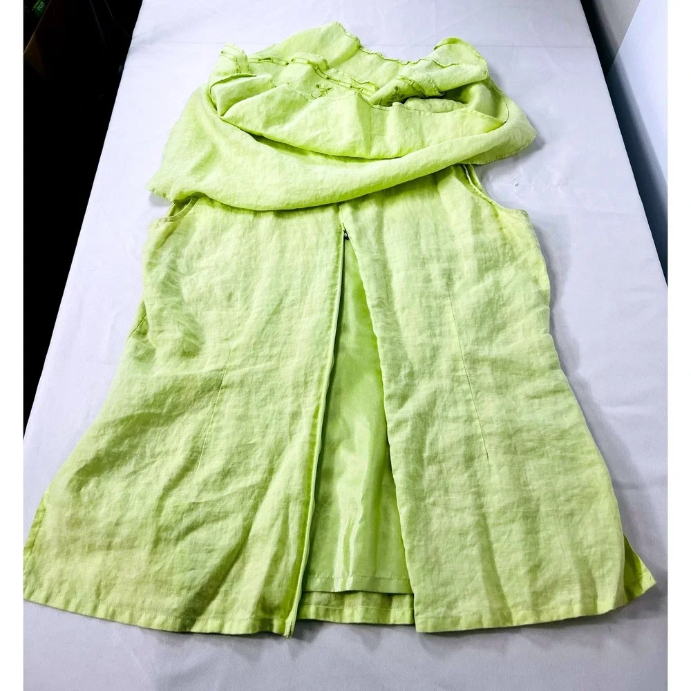 Danny Roberts‎ Linen 2 Piece Set L Lime Green Embroidered Boho Cottagecore 90s